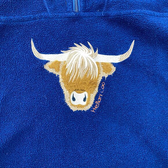 Shire Classics Fleece Pullover Boys Large Highland Cow Embroidered Plaid Collar - Picture 2 of 8